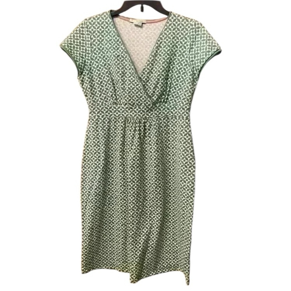Boden Women's Cotton Midi Pullover Green White Comfy dress